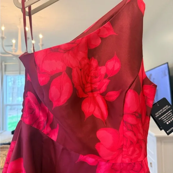 Boston Proper Burgundy Dress with Hot Pink Floral Print - Picture 2 of 2